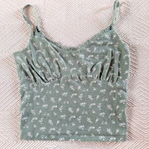 Hollister Green & White Floral Lace Cami Small Tank Top